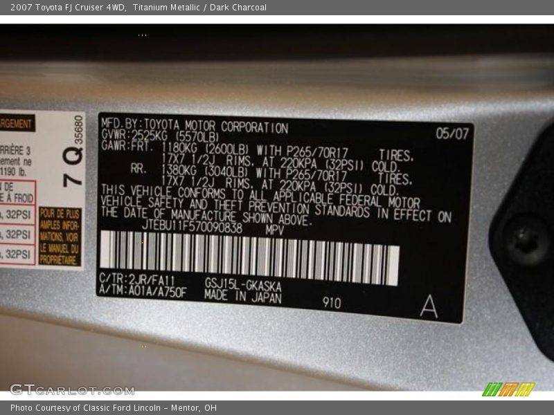 Titanium Metallic / Dark Charcoal 2007 Toyota FJ Cruiser 4WD