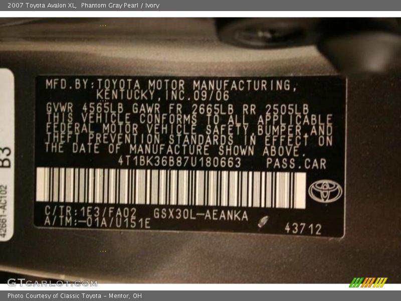 Phantom Gray Pearl / Ivory 2007 Toyota Avalon XL
