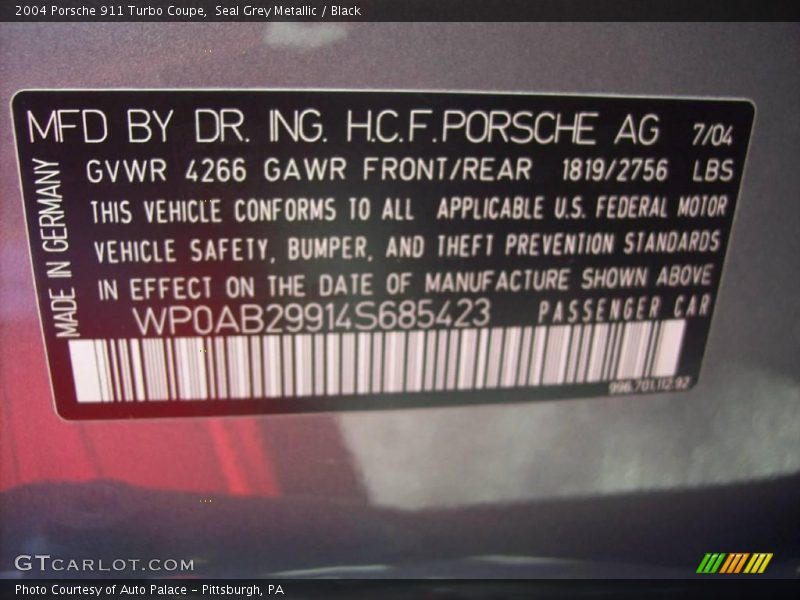 Seal Grey Metallic / Black 2004 Porsche 911 Turbo Coupe