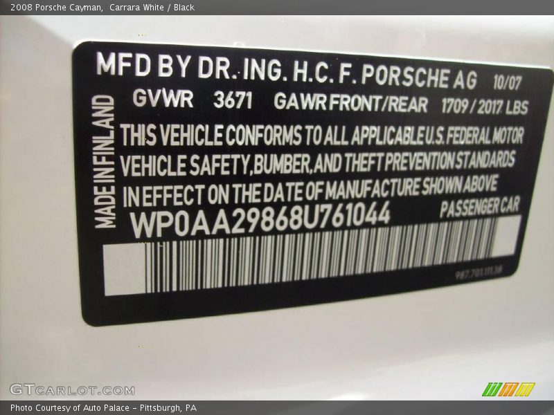 Carrara White / Black 2008 Porsche Cayman