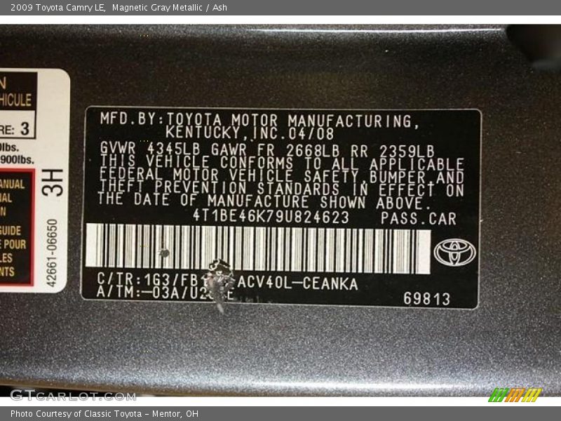 Magnetic Gray Metallic / Ash 2009 Toyota Camry LE