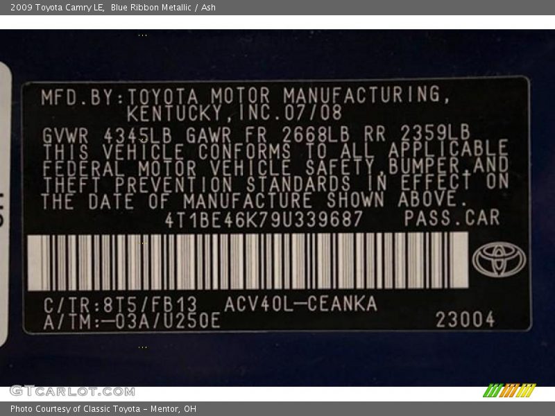 Blue Ribbon Metallic / Ash 2009 Toyota Camry LE