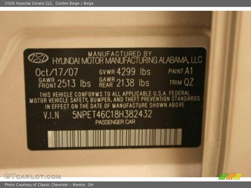 Golden Beige / Beige 2008 Hyundai Sonata GLS