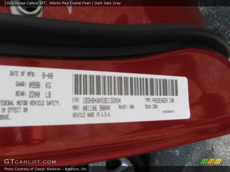 Inferno Red Crystal Pearl / Dark Slate Gray 2009 Dodge Caliber SXT