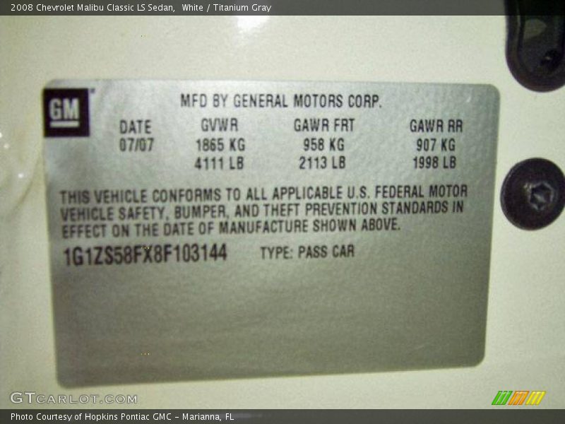 White / Titanium Gray 2008 Chevrolet Malibu Classic LS Sedan