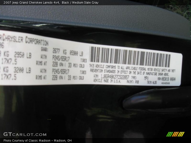 Black / Medium Slate Gray 2007 Jeep Grand Cherokee Laredo 4x4