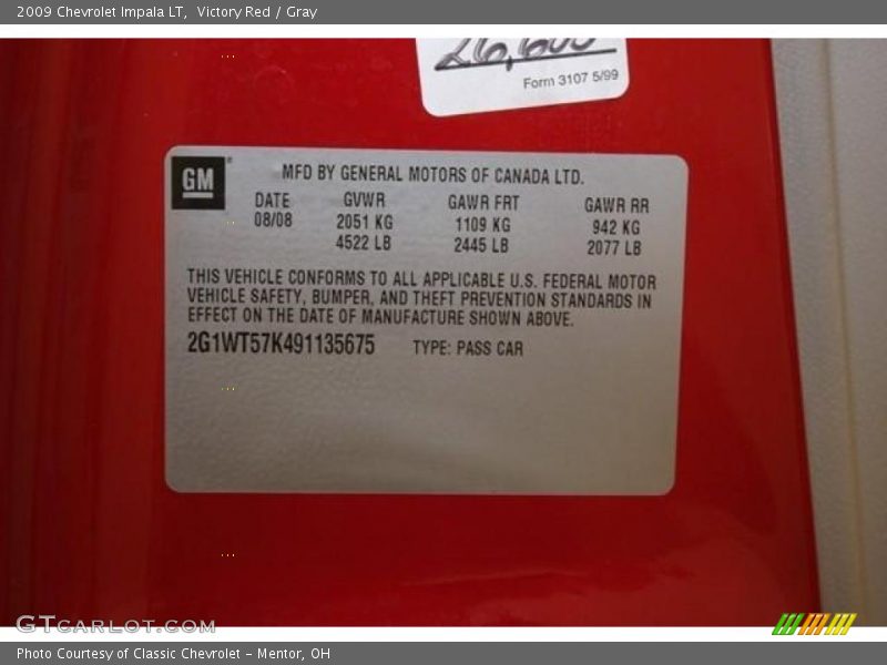 Victory Red / Gray 2009 Chevrolet Impala LT