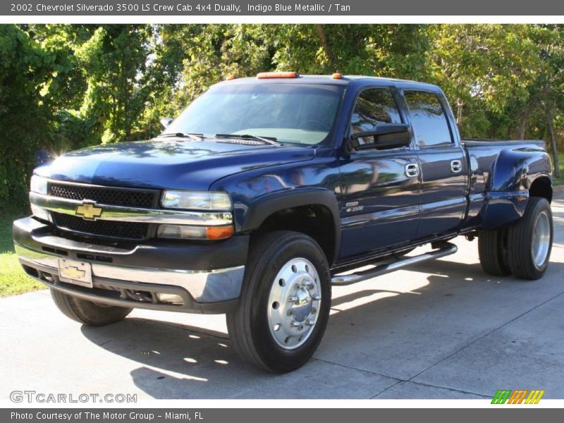 Indigo Blue Metallic / Tan 2002 Chevrolet Silverado 3500 LS Crew Cab 4x4 Dually