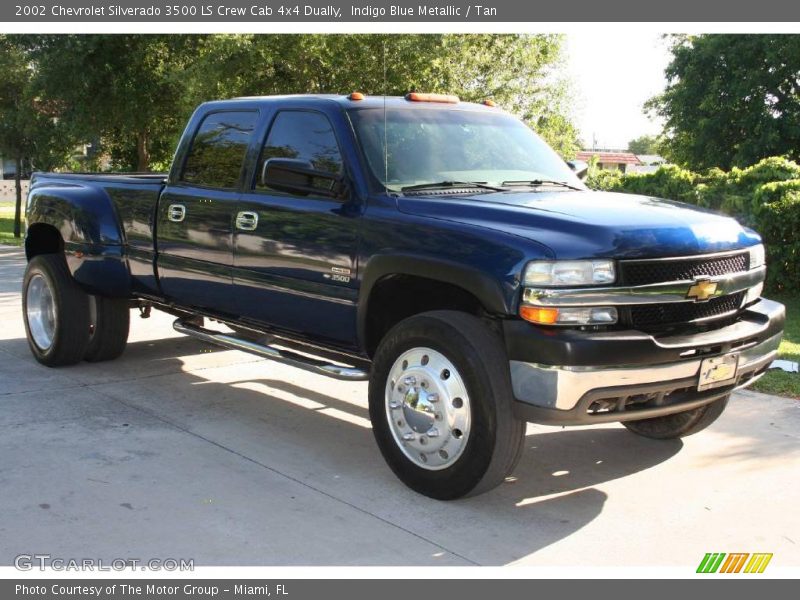 Indigo Blue Metallic / Tan 2002 Chevrolet Silverado 3500 LS Crew Cab 4x4 Dually