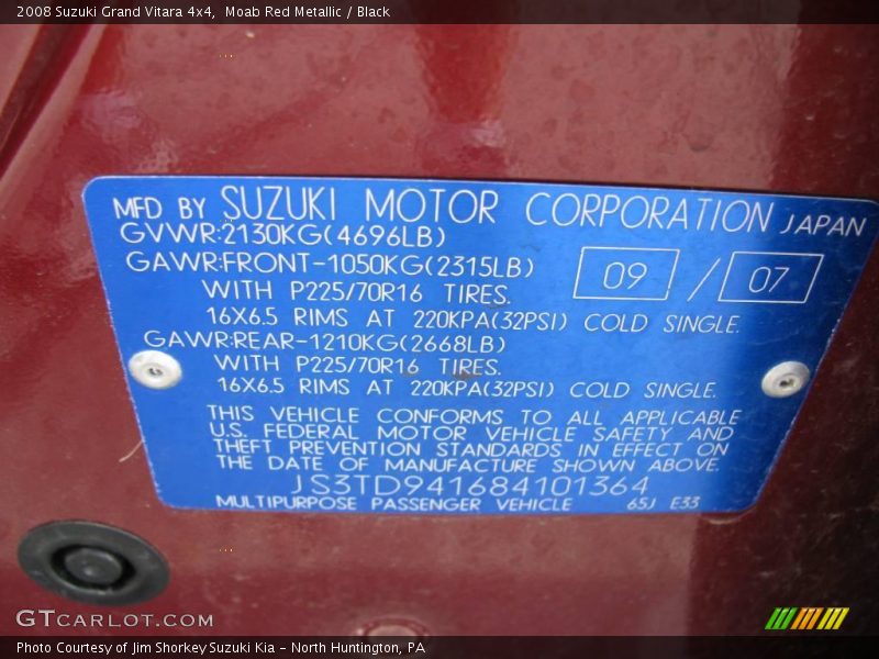 Moab Red Metallic / Black 2008 Suzuki Grand Vitara 4x4
