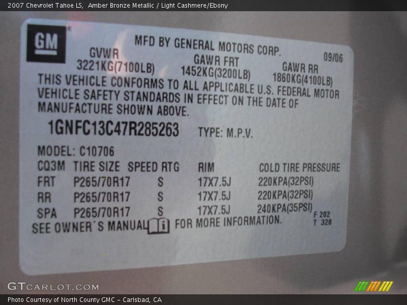 Amber Bronze Metallic / Light Cashmere/Ebony 2007 Chevrolet Tahoe LS