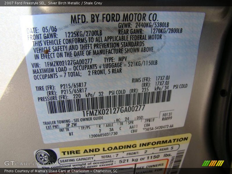Silver Birch Metallic / Shale Grey 2007 Ford Freestyle SEL