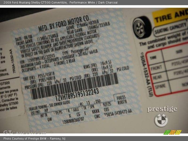 Performance White / Dark Charcoal 2009 Ford Mustang Shelby GT500 Convertible