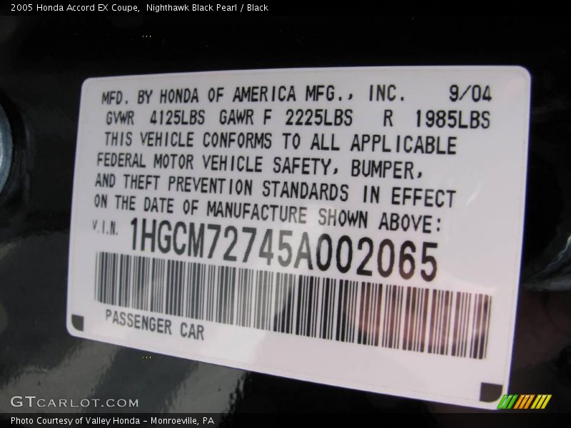 Nighthawk Black Pearl / Black 2005 Honda Accord EX Coupe