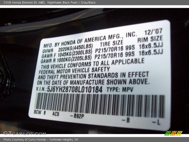 Nighthawk Black Pearl / Gray/Black 2008 Honda Element EX AWD