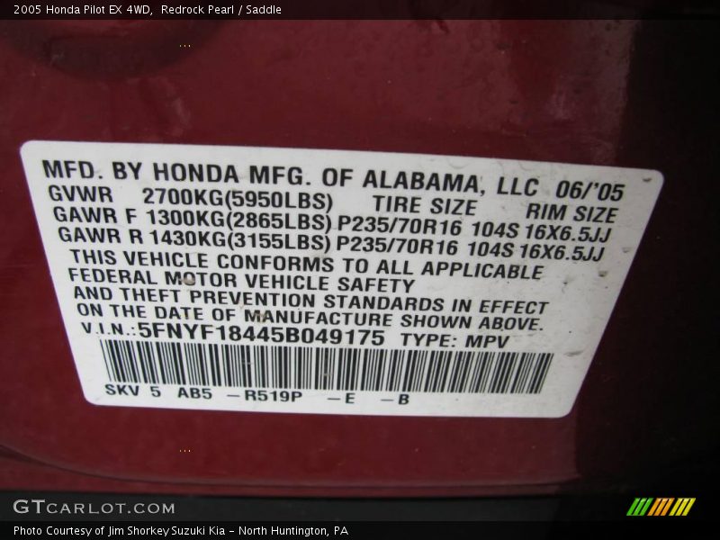 Redrock Pearl / Saddle 2005 Honda Pilot EX 4WD