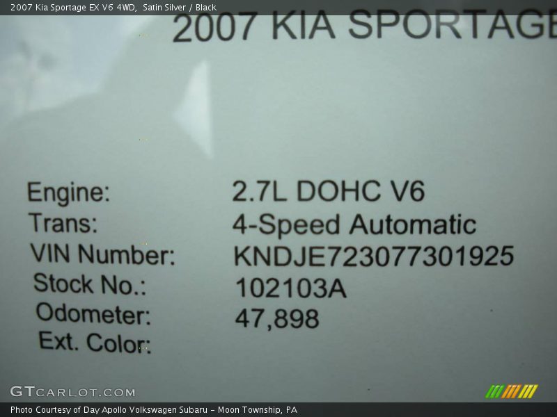 Satin Silver / Black 2007 Kia Sportage EX V6 4WD