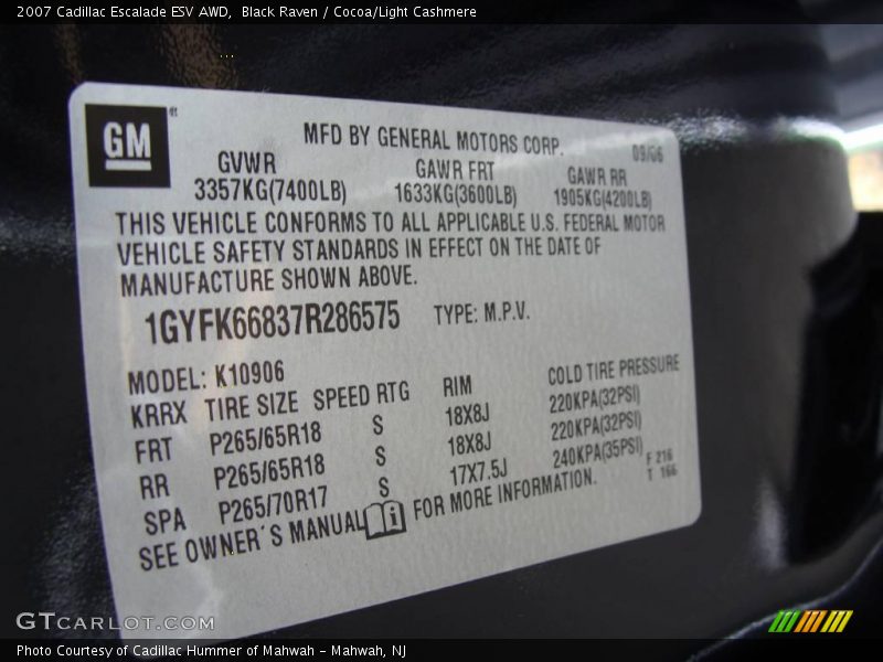 Black Raven / Cocoa/Light Cashmere 2007 Cadillac Escalade ESV AWD