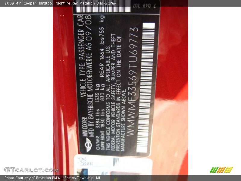 Nightfire Red Metallic / Black/Grey 2009 Mini Cooper Hardtop