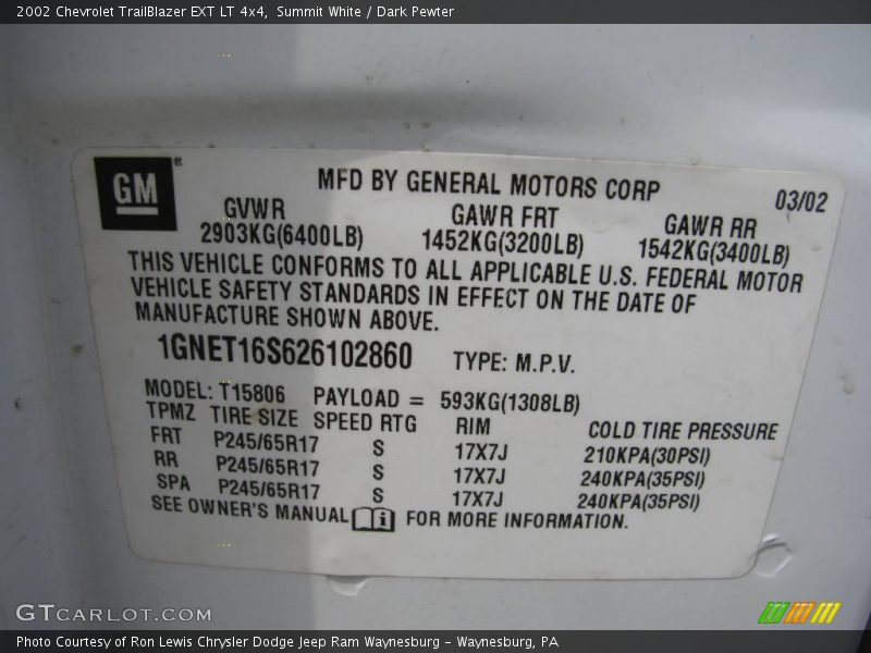 Summit White / Dark Pewter 2002 Chevrolet TrailBlazer EXT LT 4x4