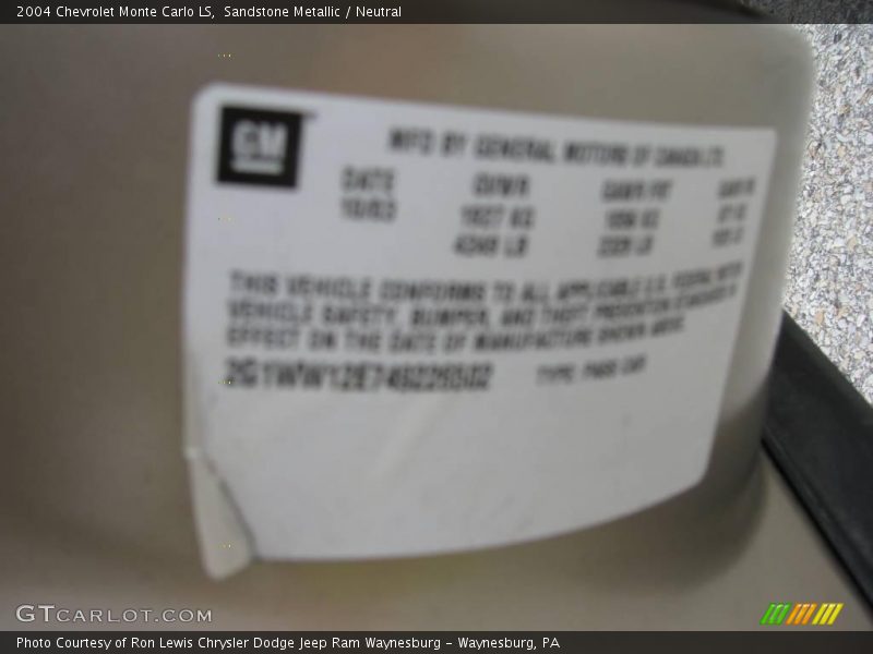 Sandstone Metallic / Neutral 2004 Chevrolet Monte Carlo LS