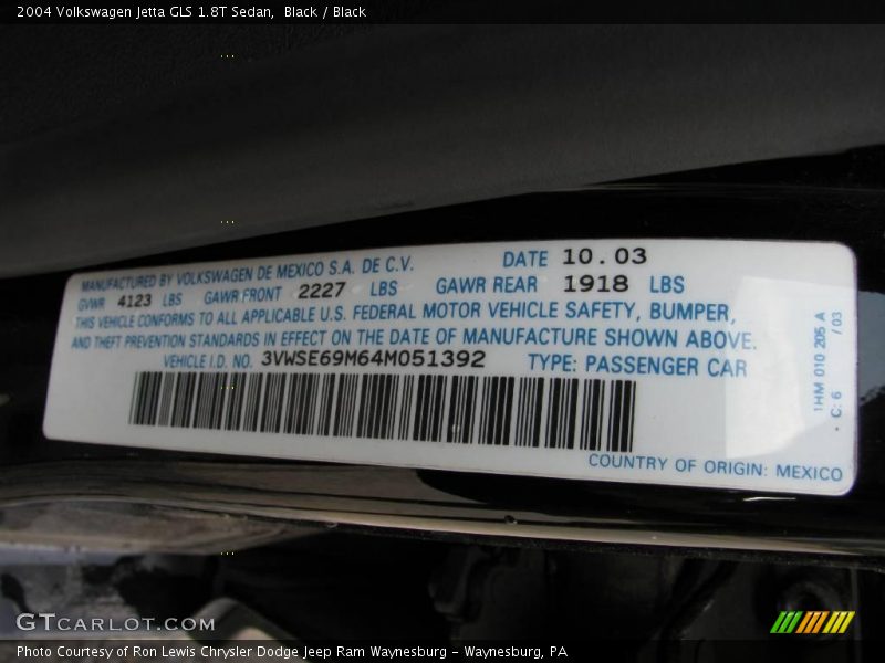 Black / Black 2004 Volkswagen Jetta GLS 1.8T Sedan