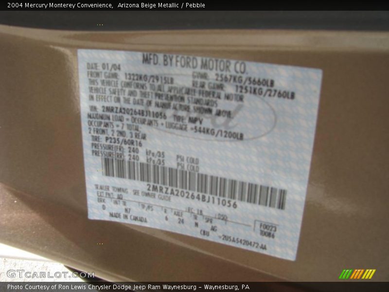 Arizona Beige Metallic / Pebble 2004 Mercury Monterey Convenience