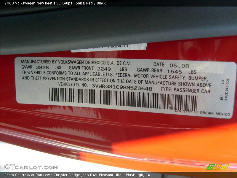 Salsa Red / Black 2008 Volkswagen New Beetle SE Coupe