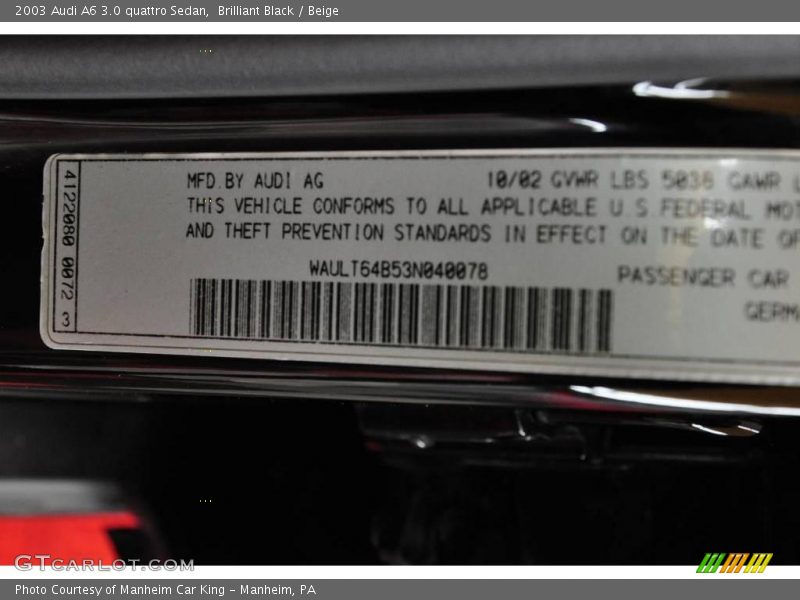 Brilliant Black / Beige 2003 Audi A6 3.0 quattro Sedan