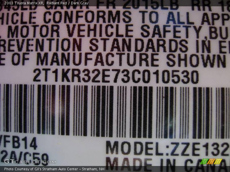 Radiant Red / Dark Gray 2003 Toyota Matrix XR