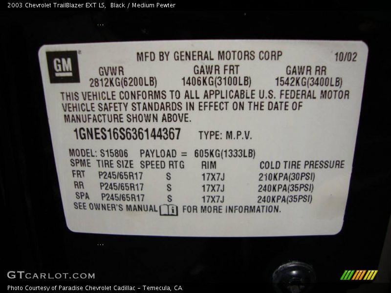 Black / Medium Pewter 2003 Chevrolet TrailBlazer EXT LS