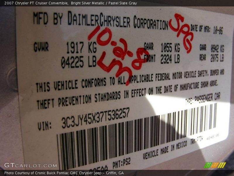 Bright Silver Metallic / Pastel Slate Gray 2007 Chrysler PT Cruiser Convertible