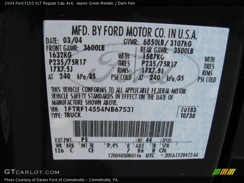 Aspen Green Metallic / Dark Flint 2004 Ford F150 XLT Regular Cab 4x4