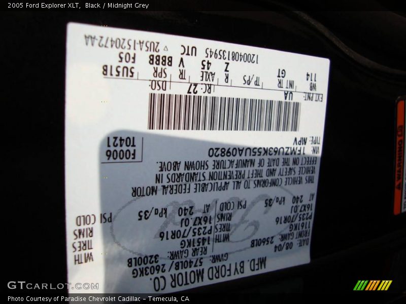 Black / Midnight Grey 2005 Ford Explorer XLT