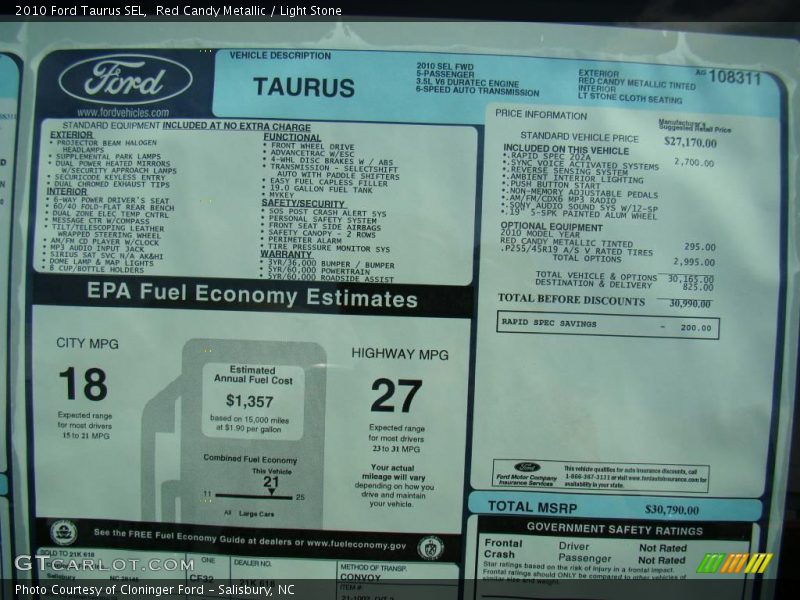 Red Candy Metallic / Light Stone 2010 Ford Taurus SEL