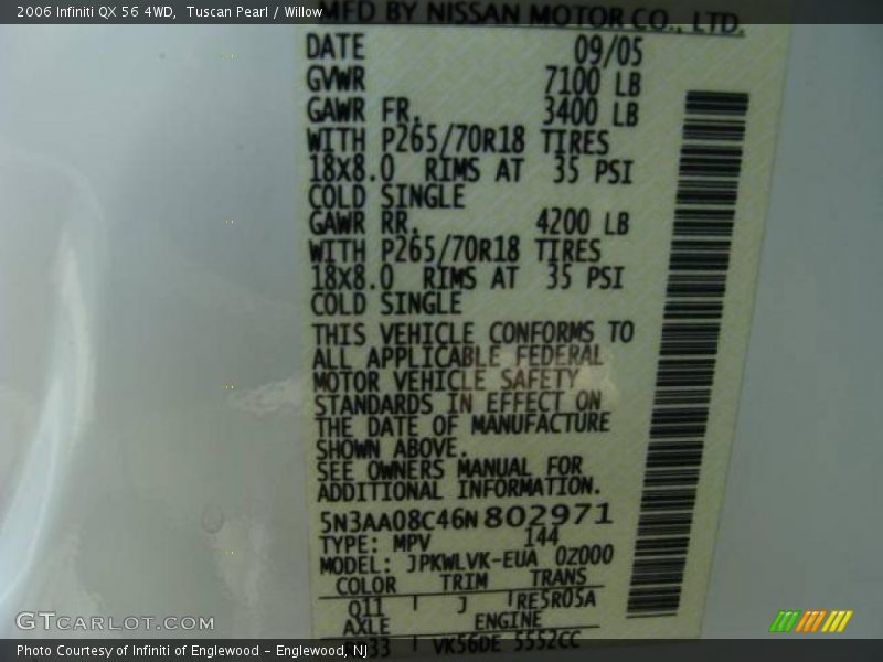 Tuscan Pearl / Willow 2006 Infiniti QX 56 4WD