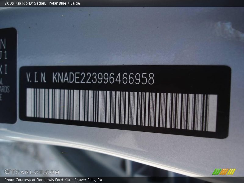 Polar Blue / Beige 2009 Kia Rio LX Sedan