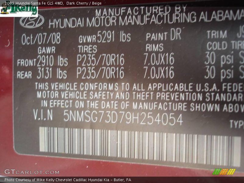 Dark Cherry / Beige 2009 Hyundai Santa Fe GLS 4WD