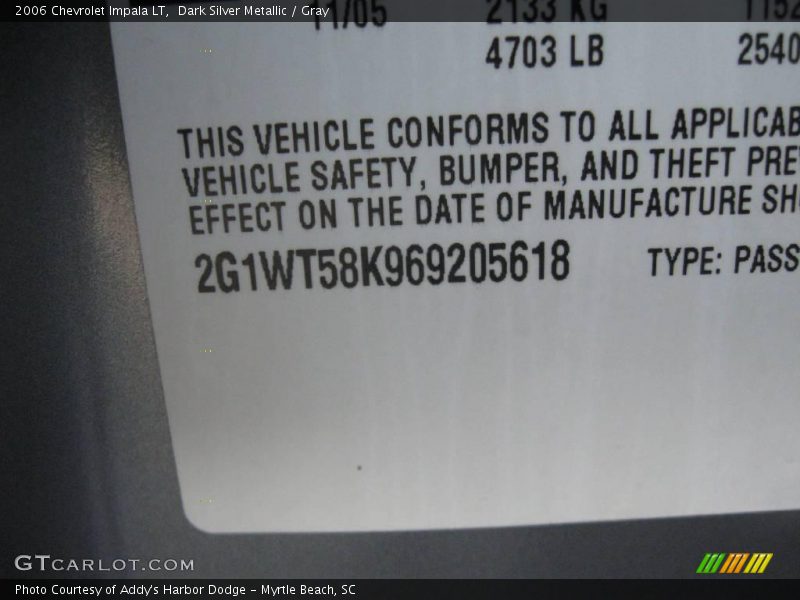 Dark Silver Metallic / Gray 2006 Chevrolet Impala LT