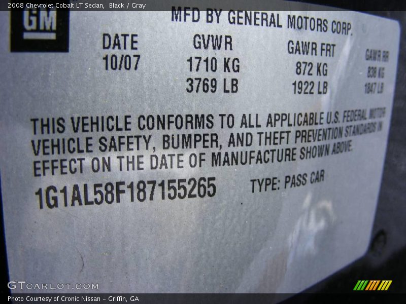 Black / Gray 2008 Chevrolet Cobalt LT Sedan