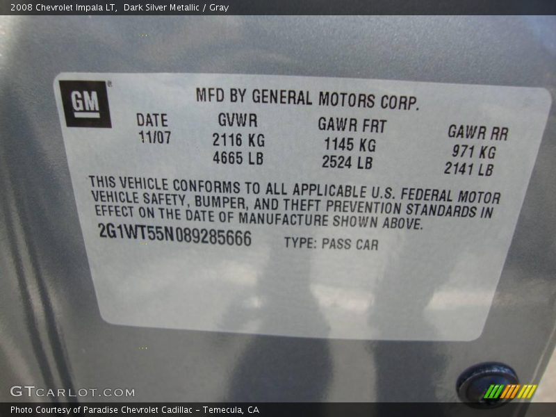 Dark Silver Metallic / Gray 2008 Chevrolet Impala LT