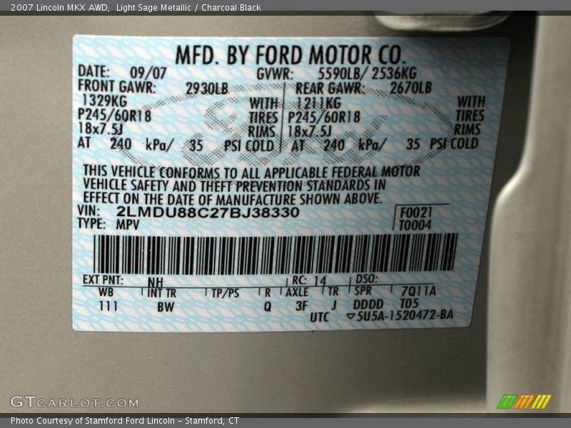 Light Sage Metallic / Charcoal Black 2007 Lincoln MKX AWD