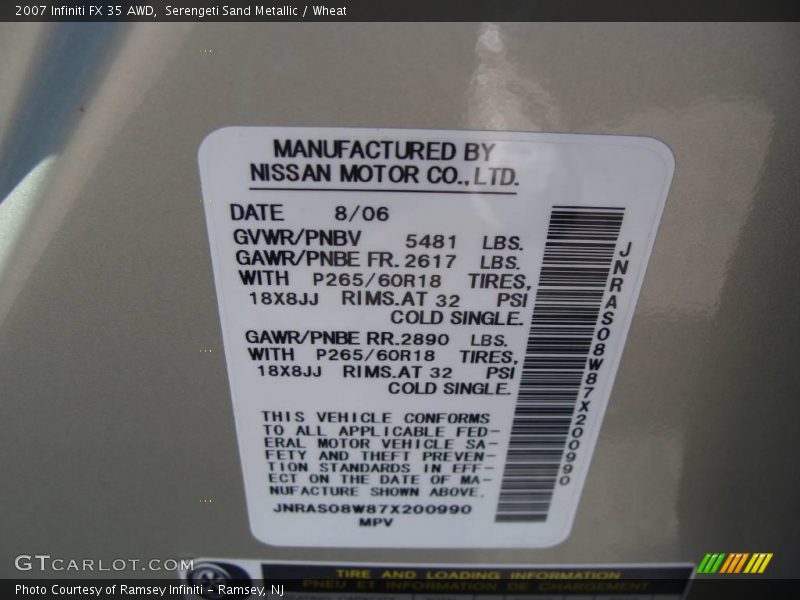Serengeti Sand Metallic / Wheat 2007 Infiniti FX 35 AWD