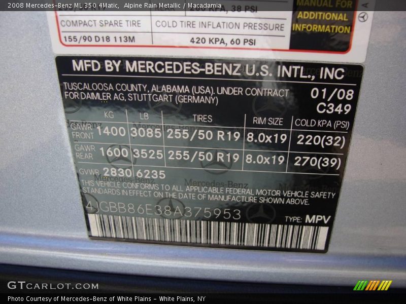 Alpine Rain Metallic / Macadamia 2008 Mercedes-Benz ML 350 4Matic