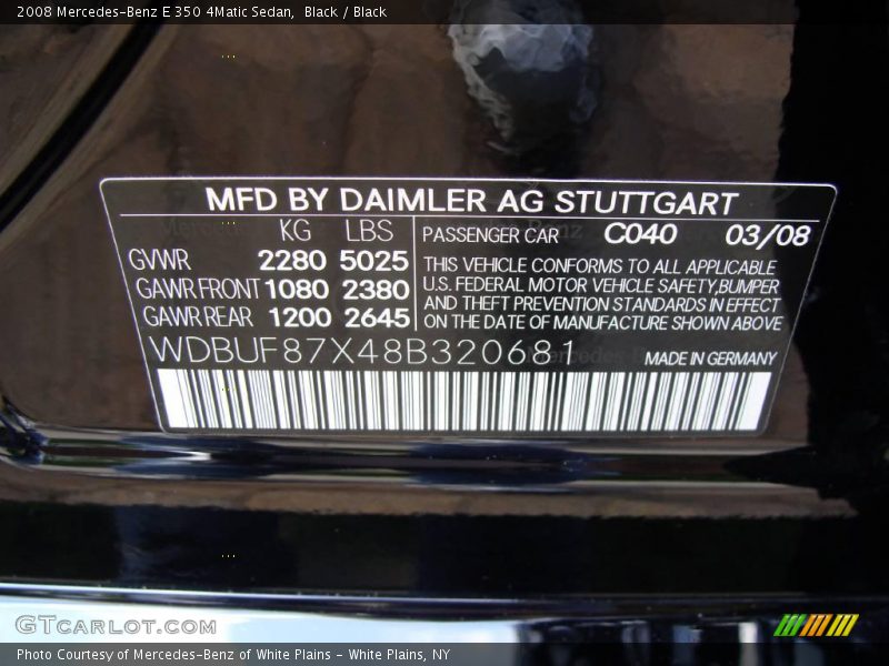 Black / Black 2008 Mercedes-Benz E 350 4Matic Sedan