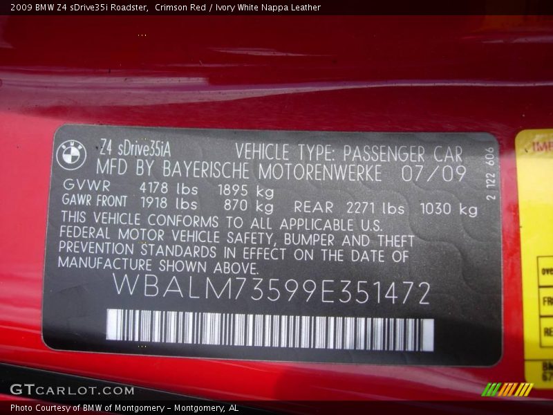 Crimson Red / Ivory White Nappa Leather 2009 BMW Z4 sDrive35i Roadster