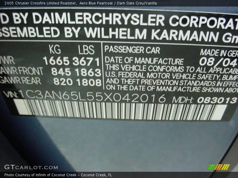 Aero Blue Pearlcoat / Dark Slate Grey/Vanilla 2005 Chrysler Crossfire Limited Roadster