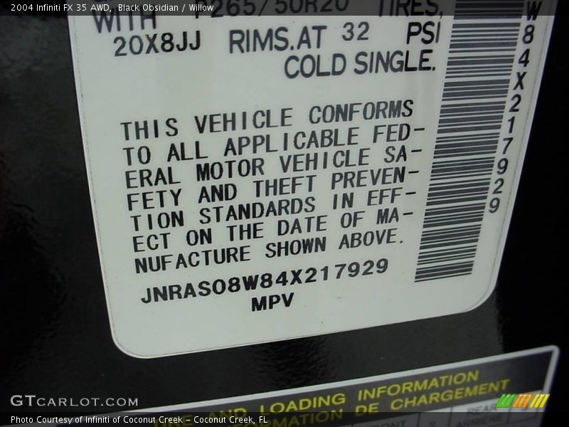 Black Obsidian / Willow 2004 Infiniti FX 35 AWD