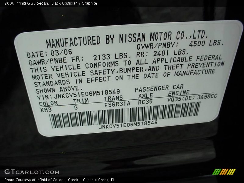 Black Obsidian / Graphite 2006 Infiniti G 35 Sedan