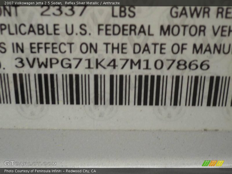 Reflex Silver Metallic / Anthracite 2007 Volkswagen Jetta 2.5 Sedan